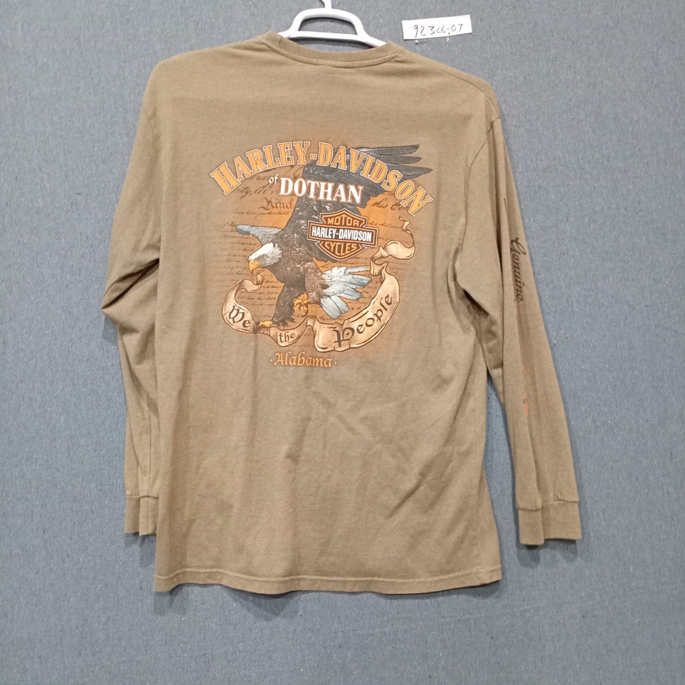 Harley-Davidson Mens Long Sleeve Graphic T-Shirt Tan Dothan Alabama Eagle L - Picture 5 of 9